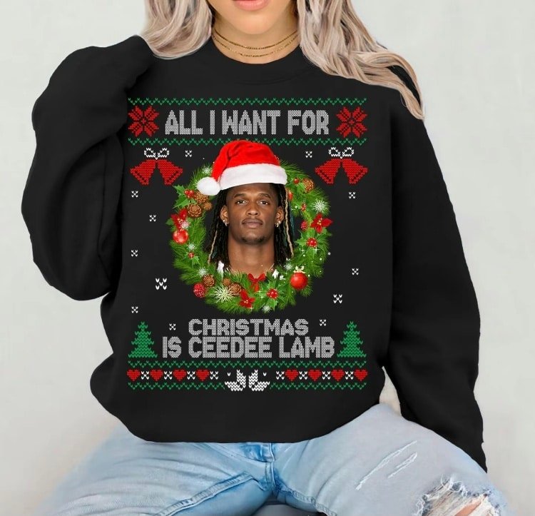 All I Want For Christmas Is CeeDee Lamb Funny Football Fan Shirt - Image 2