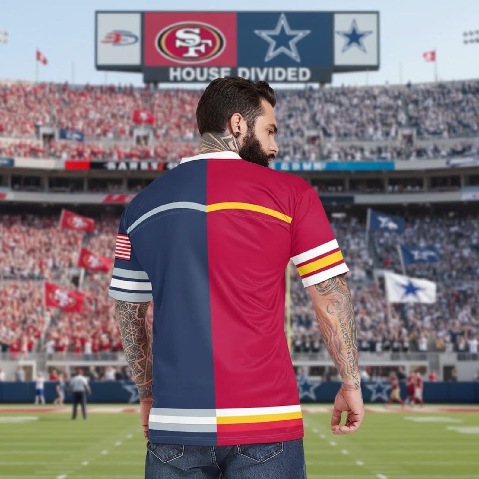 Custom Two Football Team Shirt | Heart Divided Football Jersey - Image 2